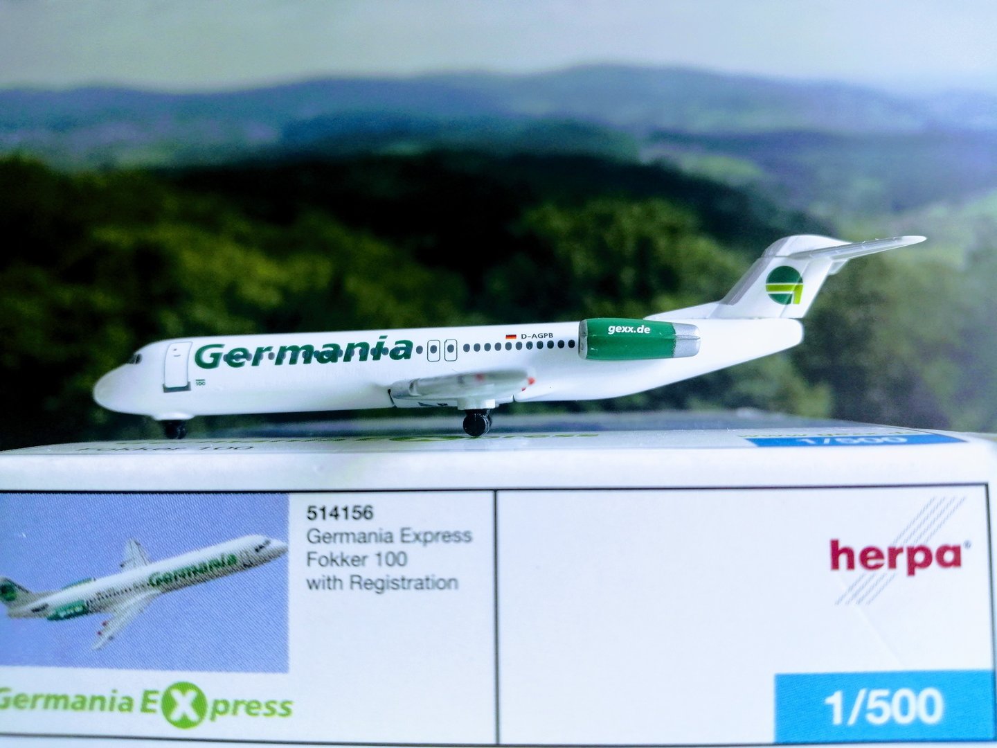 Herpa Wings 1:500 Germania Express Fokker 100 D-AGBP selten flugzeugmodel 514156
