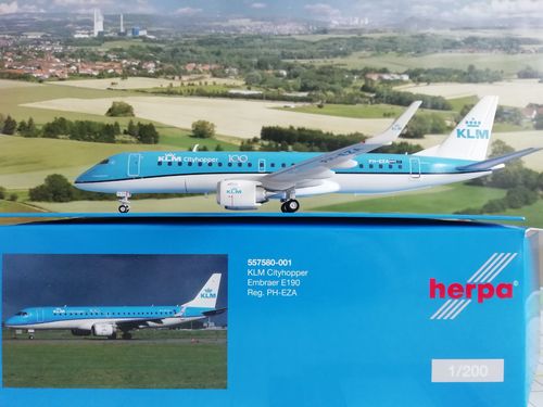 Herpa Wings 1:200 KLM Cityhopper Embraer E190 PH-EZA 557580-001 #world-of-wings